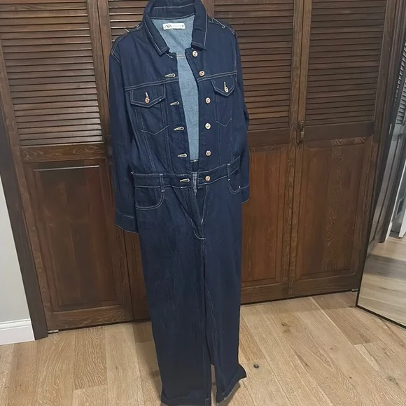 Zara Dark Blue Denim Jumpsuit - Picture 2 of 5